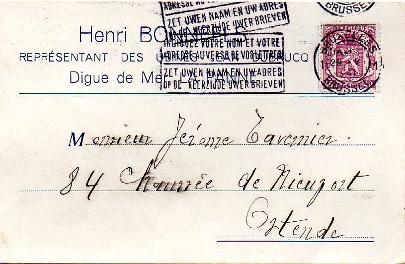 briefkaart Henri Bonneels De Panne 1941, Verzamelen, Ophalen of Verzenden