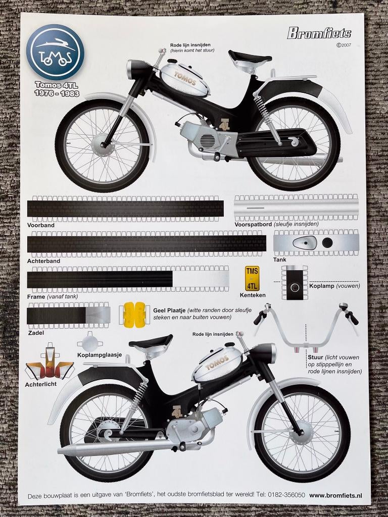 Bouwplaat Tomos 4 TL 1976 - 1983 Uitgave BROMFIETS, Fietsen en Brommers, Handleidingen en Instructieboekjes, Verzenden, Nieuw