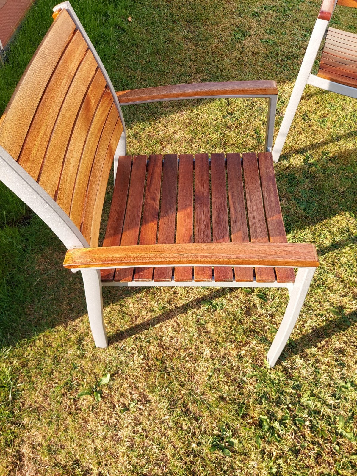 tuinset tafel en 4 stoelen alluminium en hout., Tuin en Terras, Ophalen, 4 zitplaatsen, Gebruikt, Aluminium