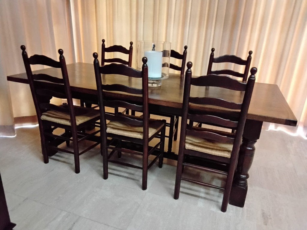 massief gerookte eiken tafel 220 x100 cm  donkere eikentint, Huis en Inrichting, Tafels | Eettafels, Ophalen, 100 tot 150 cm, Eikenhout