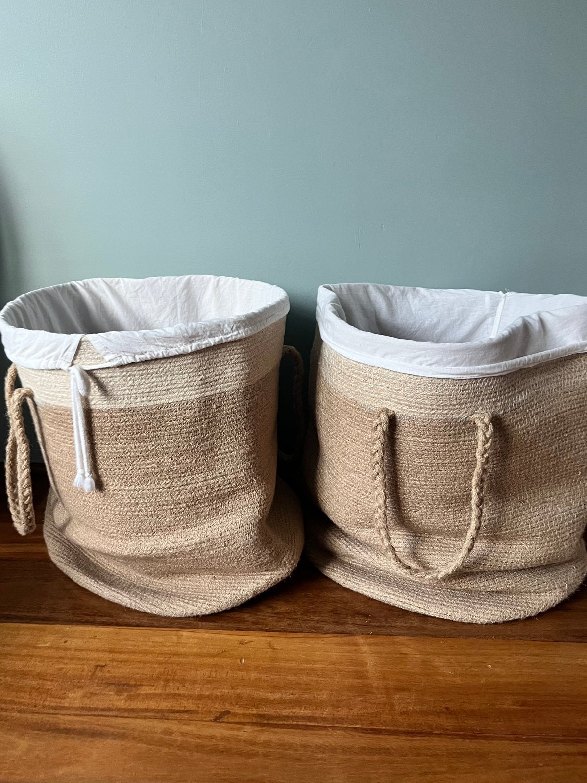 Set van 2 Jute wasmanden – beige/naturel – IKEA LJUNGAN, IKEA, Beige, Ophalen of Verzenden, Zo goed als nieuw