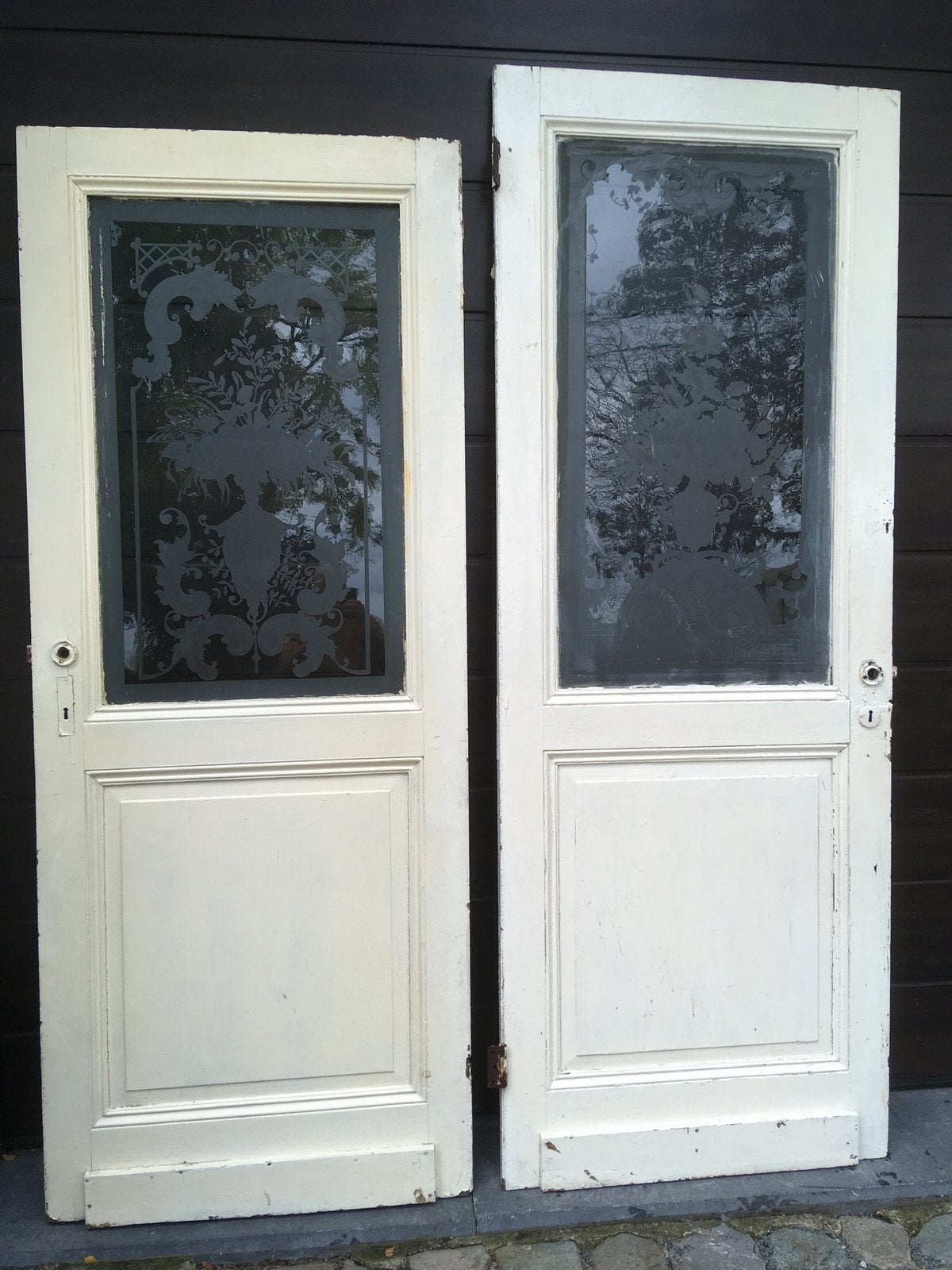 antieke / klassieke deuren met art deco geëtst glas, Doe-het-zelf en Bouw, Ophalen, Glas