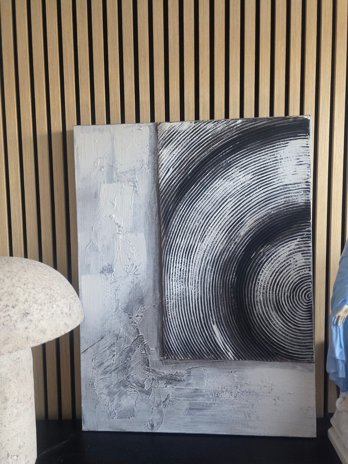 Peinture en relief 3D moderne — Toile abstraite noir/blanc, Enlèvement