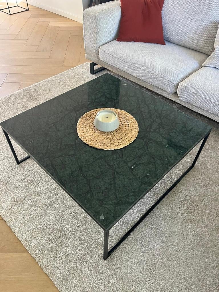Luxe vierkante salontafel met groen marmer, Huis en Inrichting, Ophalen, 50 tot 100 cm, Overige materialen, Vierkant
