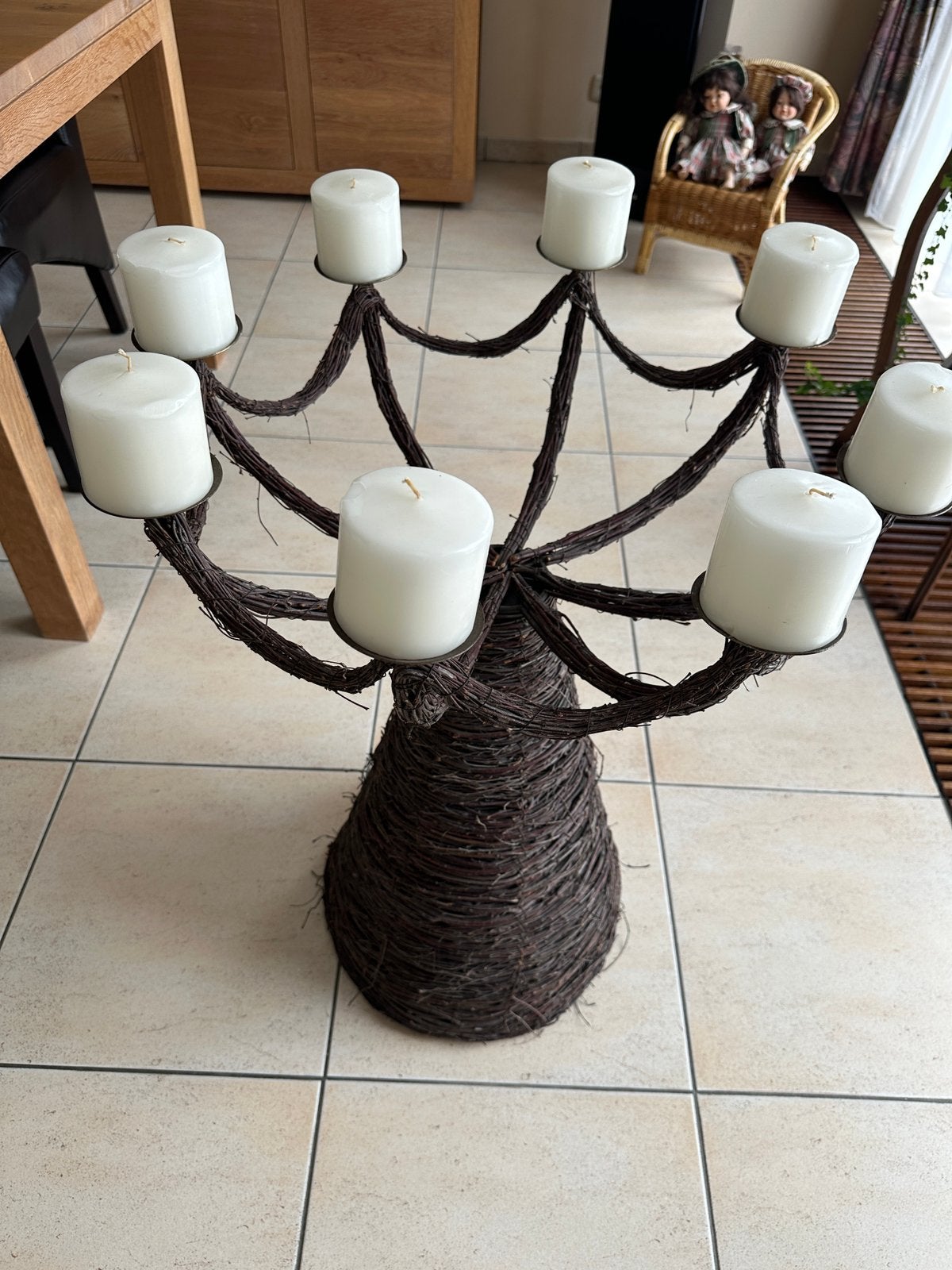 Staande kaarsjouders in gevlochten hout 2stuks, Ophalen, Zo goed als nieuw, Hout
