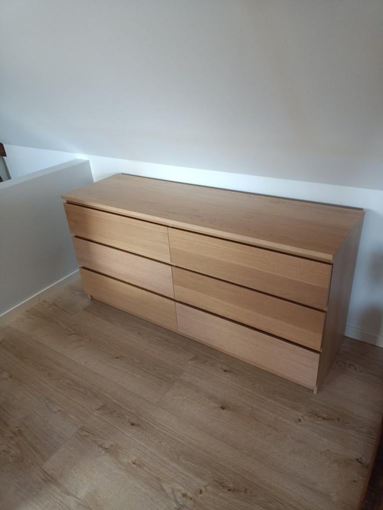 Commode IKEA Malm avec 6 tiroirs en placage de chêne., Enlèvement, 25 à 50 cm, 150 à 200 cm, Avec tiroir(s)