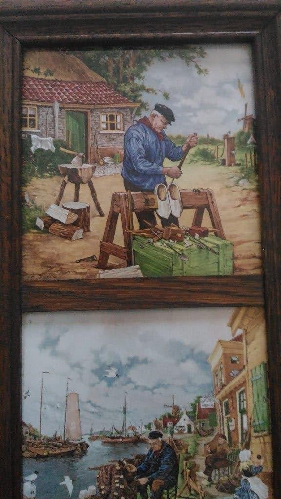 kleurrijke tegeltjes in landelijk frame, Antiek en Kunst, Curiosa en Brocante, Ophalen