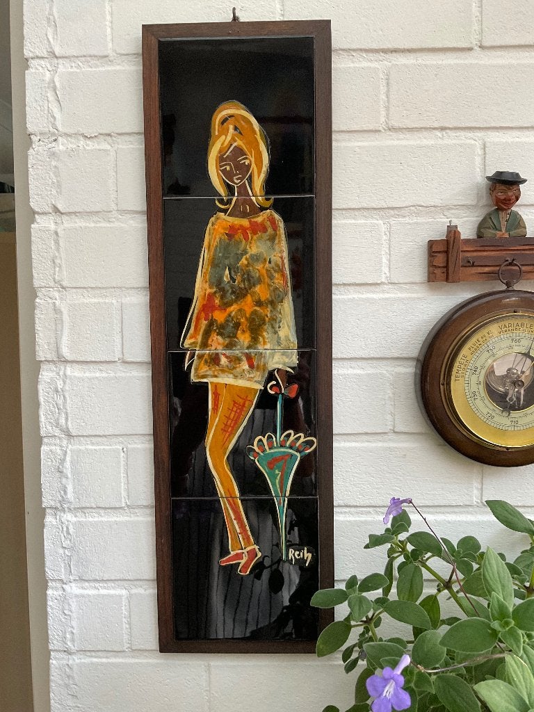 Retro wanddecoratie meisje met parasol, Ophalen