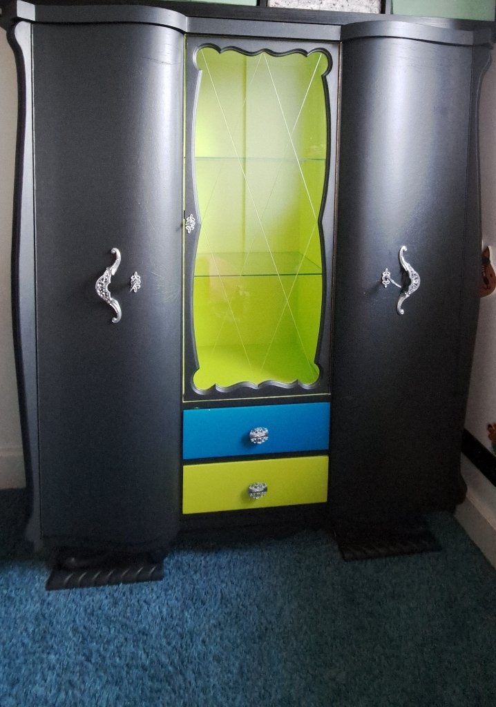 vintage kast met vitrine (kinderkleerkast, speelgoedkast), Antiek en Kunst, Ophalen
