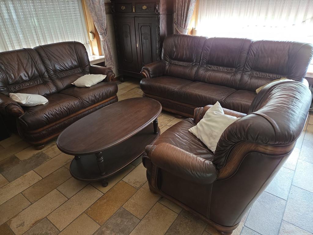 Lederen zithoek (3+2+1) met salontafel, Ophalen