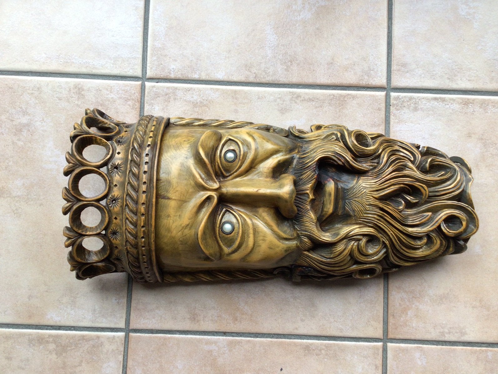 Vintage wandsculptuur Zeus in hout, Ophalen