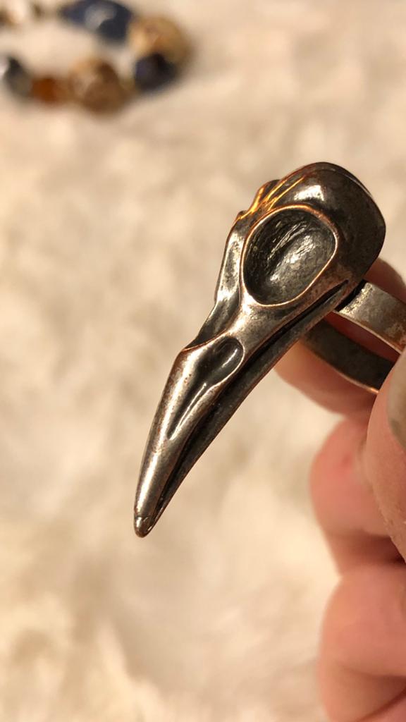 Zilverkleurige ring / skelet vogel, Overige materialen, Gebruikt, Ophalen of Verzenden, Kleiner dan 17