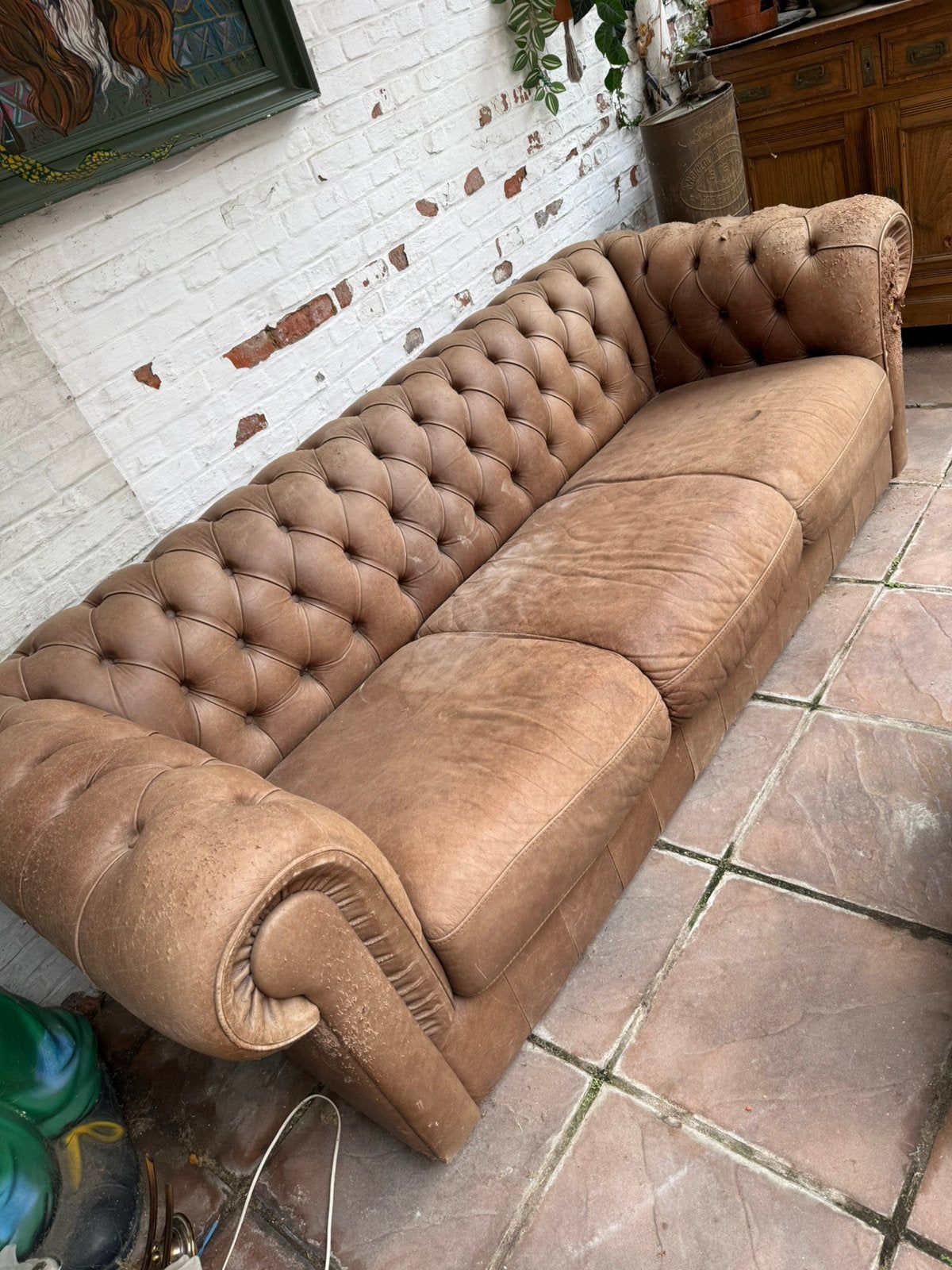 Chesterfield zetel met schade gratis, Enlèvement, Comme neuf