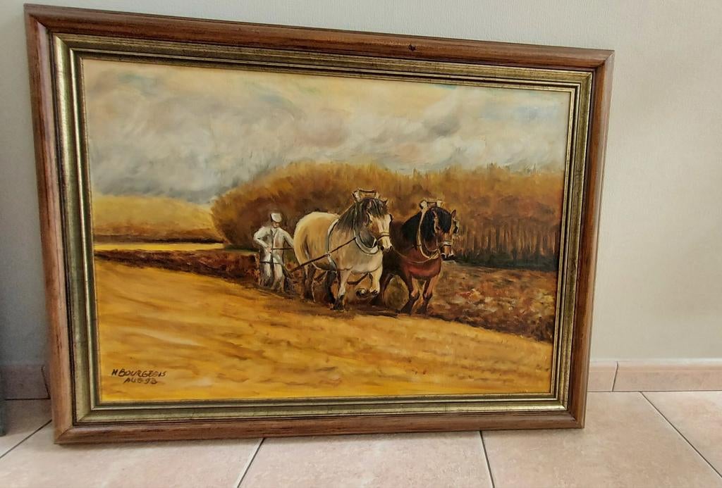 Paysan avec 2 chevaux, peinture, Antiquités & Art, Enlèvement