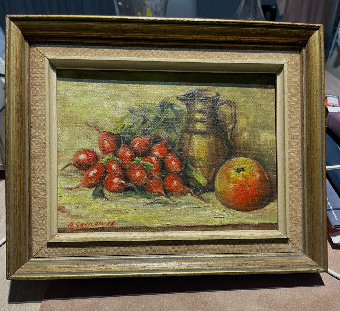 Antiek/Klassiek Stilleven Schilderij Olieverf, A. Geens 1972, Antiek en Kunst, Gedateerd, Doek, Stilleven, Ophalen of Verzenden