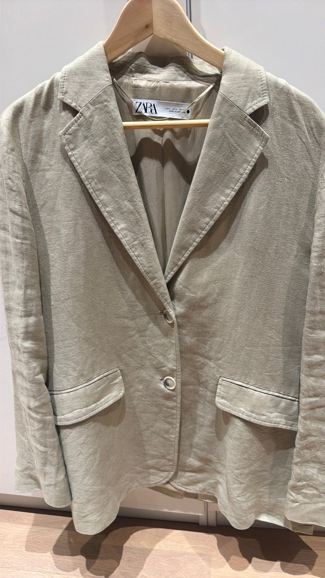 Linnen Blazer - Zara - zandkleur - large, Ophalen, Overige kleuren, Maat 42/44 (L), Zo goed als nieuw