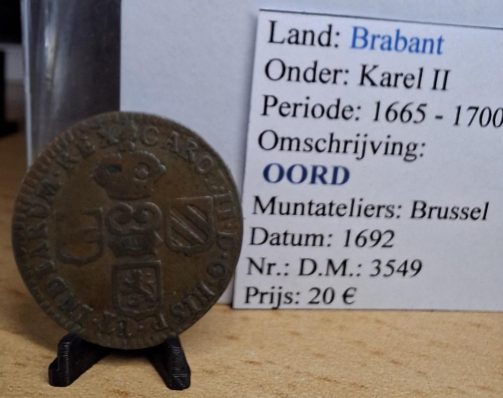 Oord - 1692 - Brussel - Karel II - @20€, Timbres & Monnaies, Monnaies | Belgique, Envoi, Autre, Monnaie en vrac