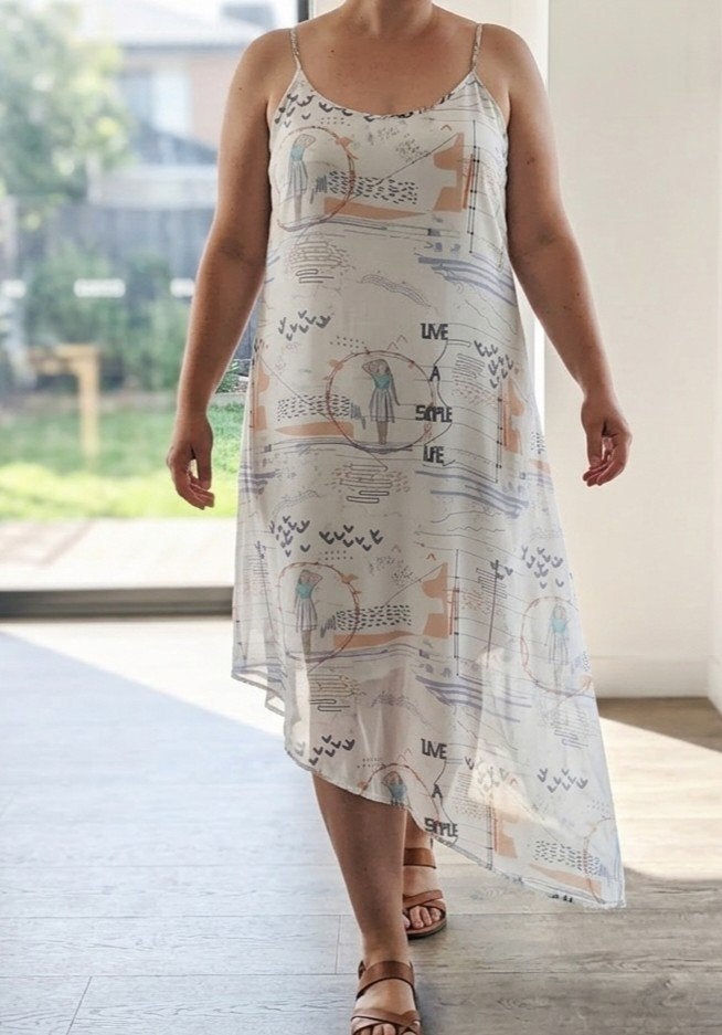 Robe midi asymétrique bretelles imprimé graphique XL, Enlèvement ou Envoi