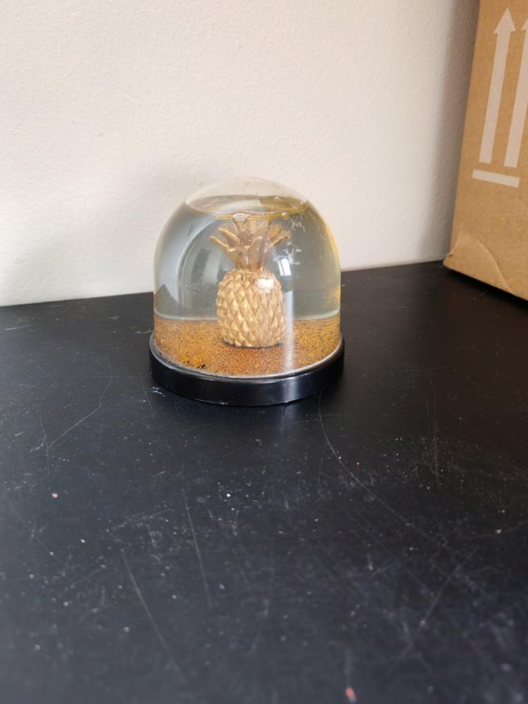 Sneeuwbol met gouden ananas en gouden vlokjes, Huis en Inrichting, Ophalen, Overige materialen, Overige stijlen, Zo goed als nieuw