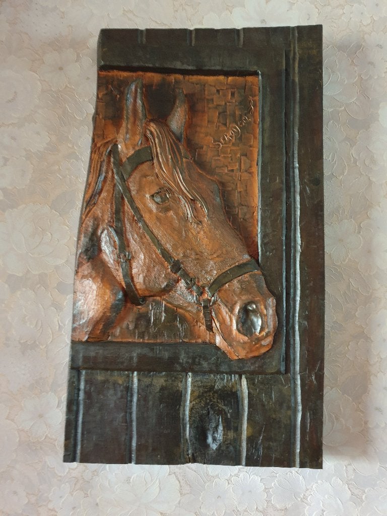 Handgemaakte houten paardenschilderij, Ophalen, Gebruikt