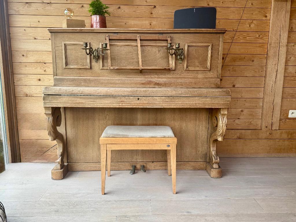 Antieke Gluck Paris Buffetpiano (ca. 1900) met pianokruk, Muziek en Instrumenten, Ophalen, Gebruikt, Bruin, Piano