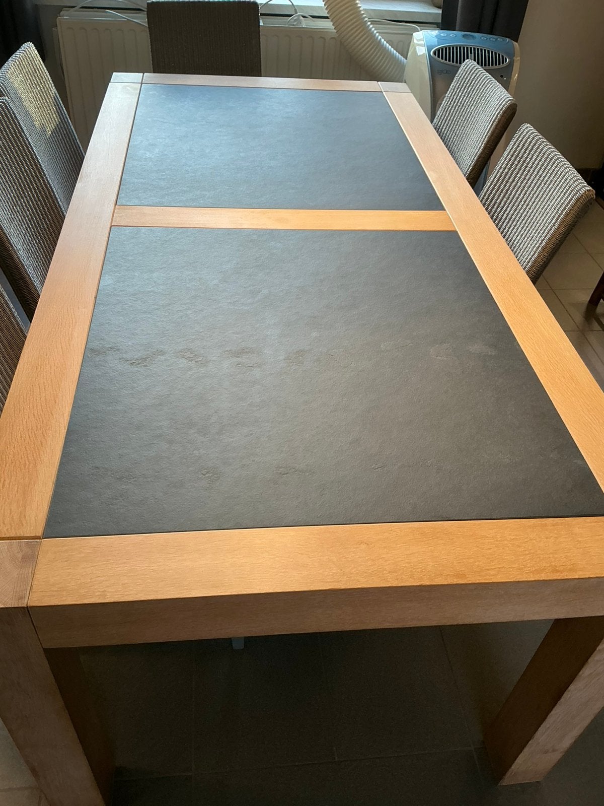 Volledig eiken eetkamer met leisteen , in vol eikenhout, Huis en Inrichting, Complete eetkamers, Gebruikt, Ophalen