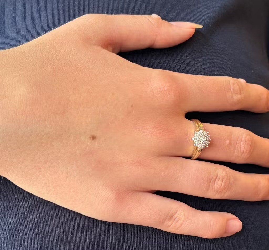 25 diamanten luxe 14k gouden rozet ring briljant dame fraai, Ophalen of Verzenden, Zo goed als nieuw, Dame of Heer, Met edelsteen