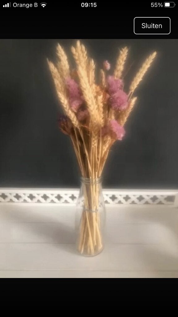 Vaasje, Gebruikt, Inclusief droogbloemen, Transparant, Ophalen of Verzenden