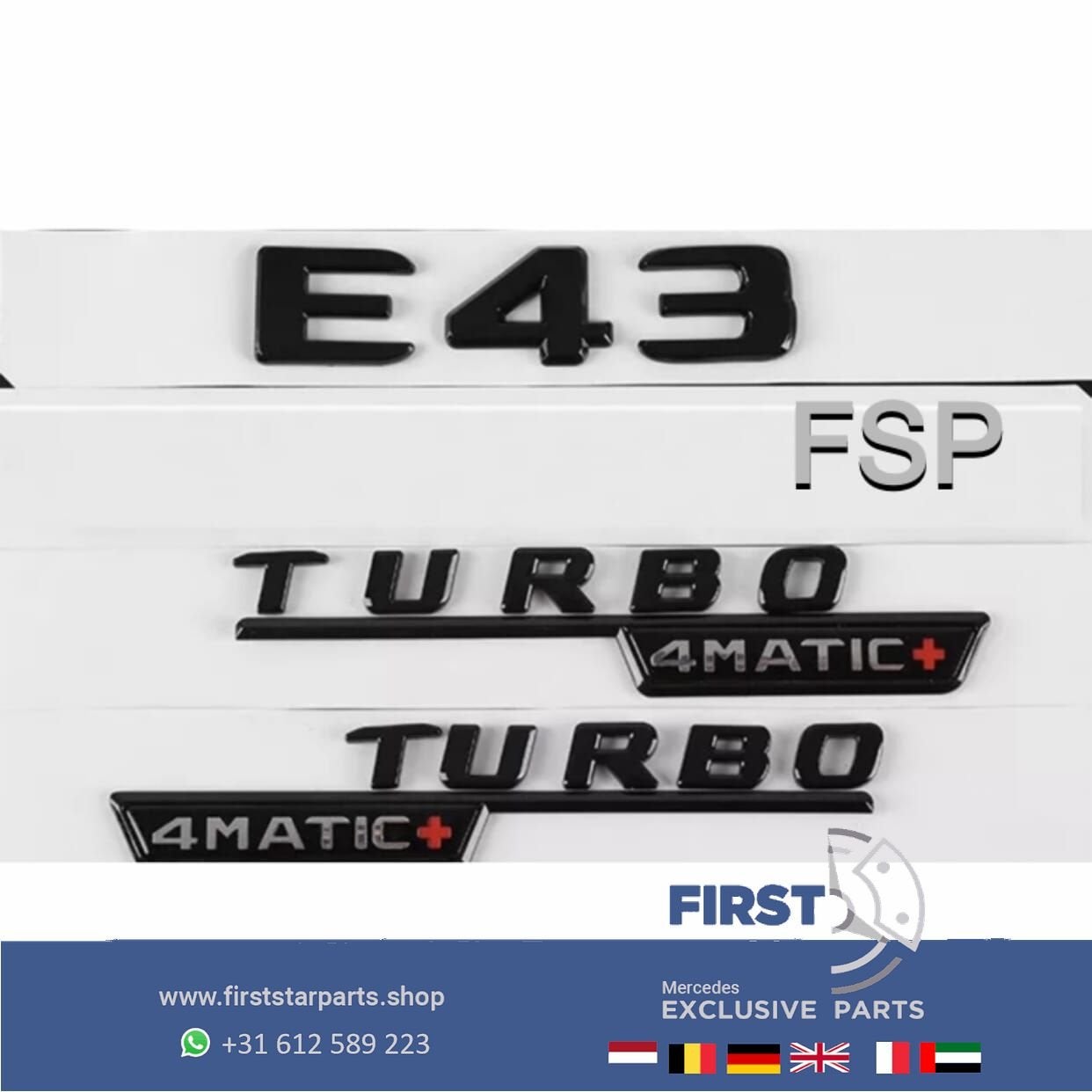 W213 C238 A238 E43 TURBO 4MATIC+ LOGO SET ZWART E AMG Klasse, Gebruikt, -, Ophalen of Verzenden, -