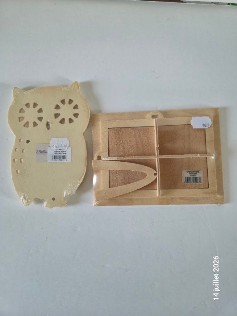 Een fotolijstje met vissen en 1 houten uilleisteen, Beige, Hout, Verzenden, Nieuw