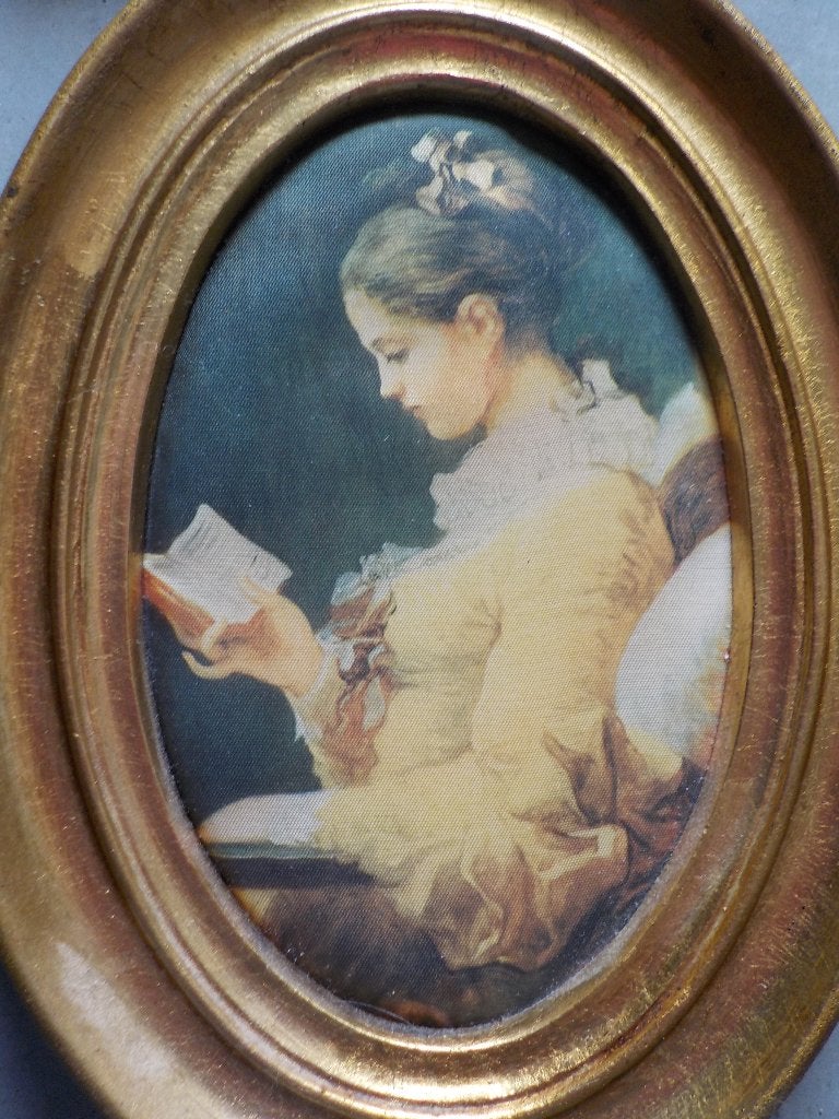 Vintage lijst met kunstafdruk van Fragonard's, Antiek en Kunst, Ophalen, Vintage