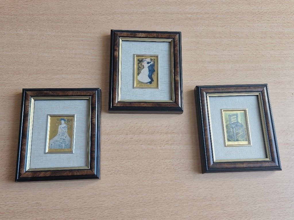 3 Vintage Mini Kadertjes - Klimt, Van Gogh, Renoir, Ophalen