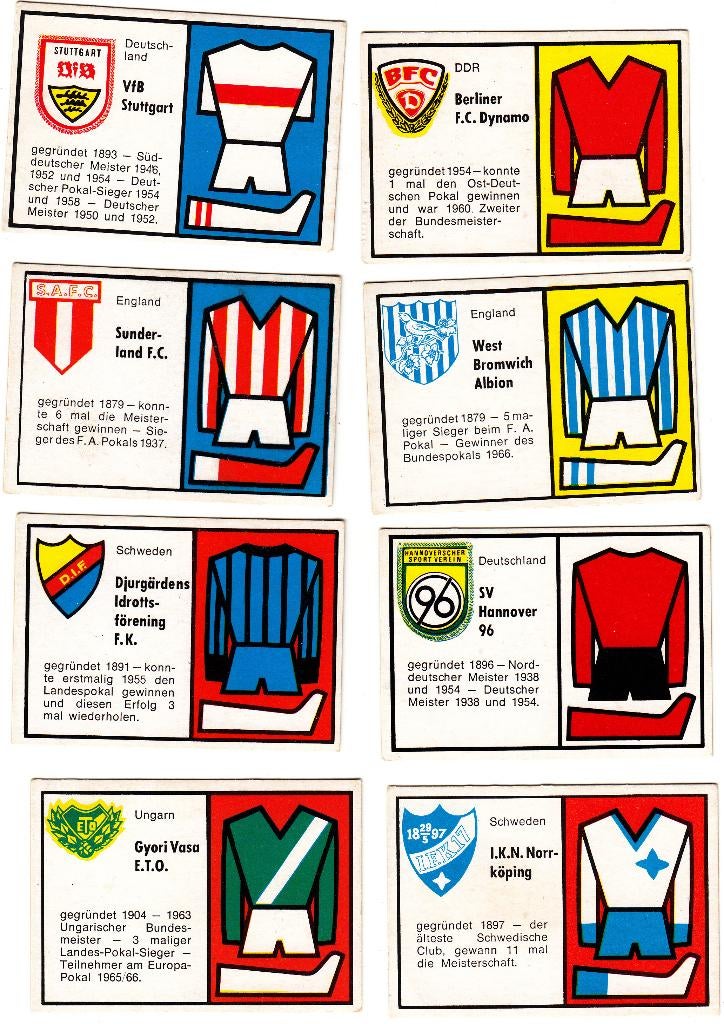 8 Chromos 1970 German Bauer Weltfussball, Envoi, Utilisé, Plusieurs images