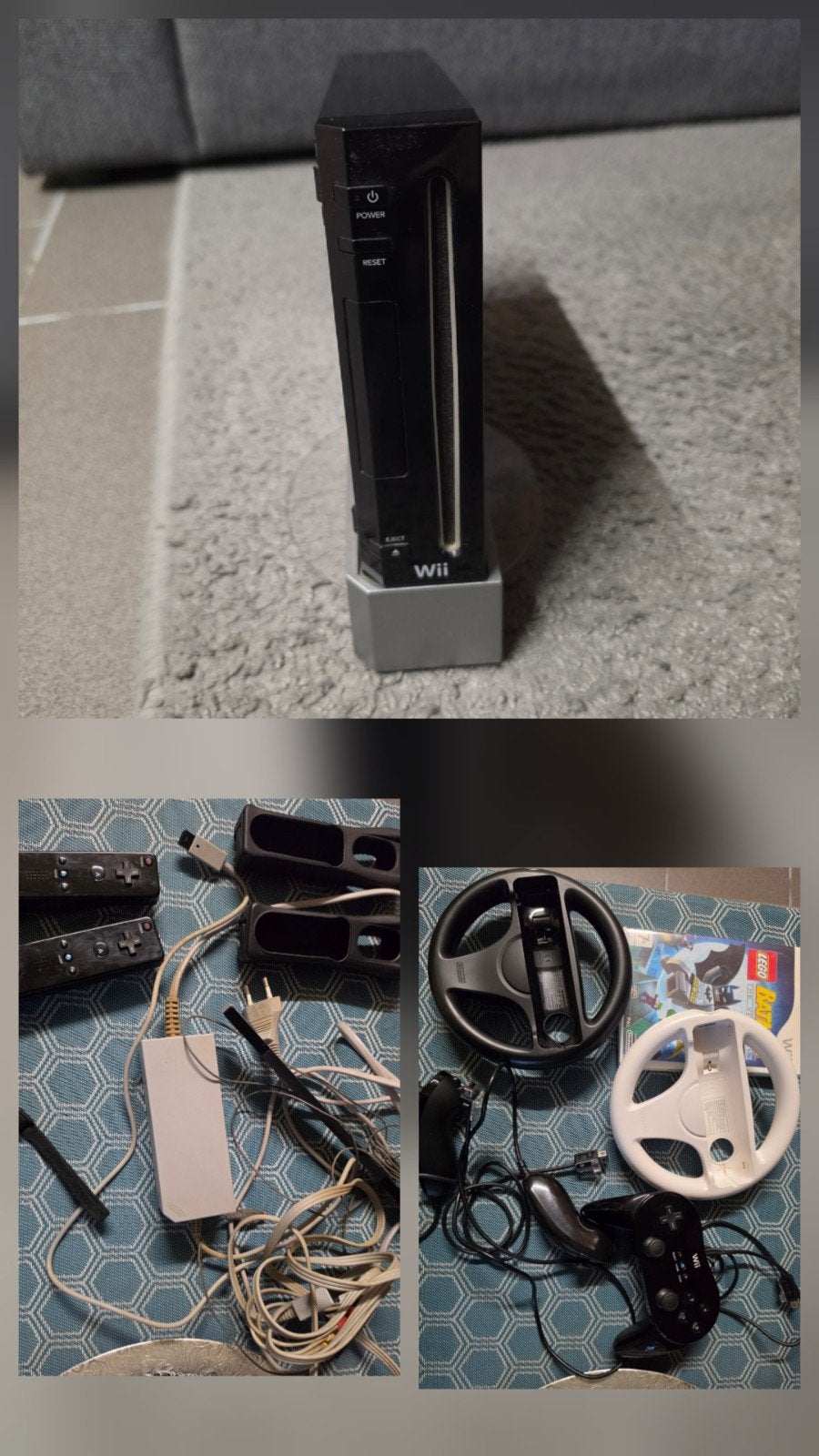 Zwarte Nintendo wii met toebehoren en een spel, Games en Spelcomputers, Ophalen, Gebruikt, Met 2 controllers, Met stuurtje