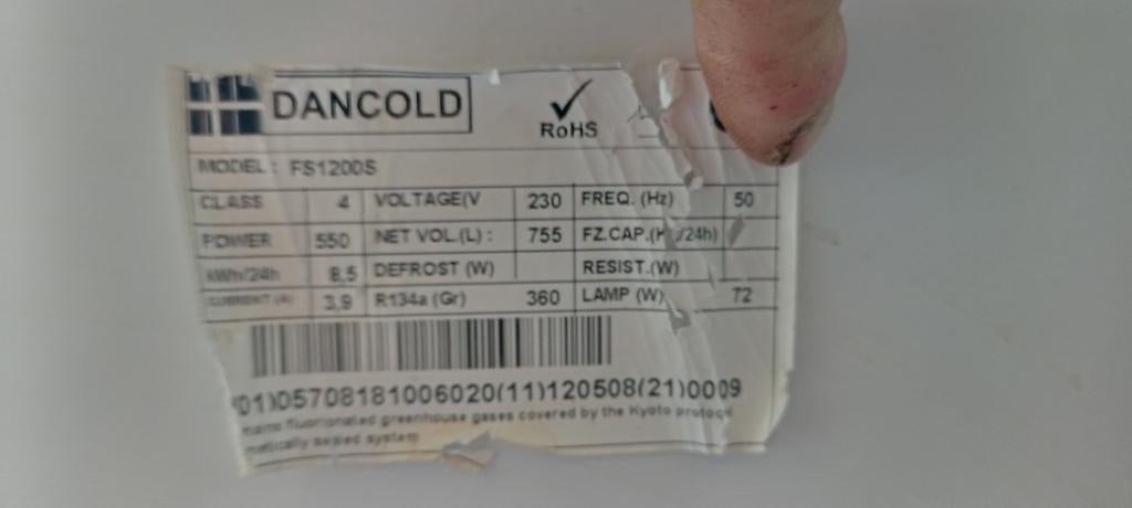 Dancold Dubbeldeurs koelkast, 200 litres ou plus, Enlèvement, Utilisé, Sans bac à congélation