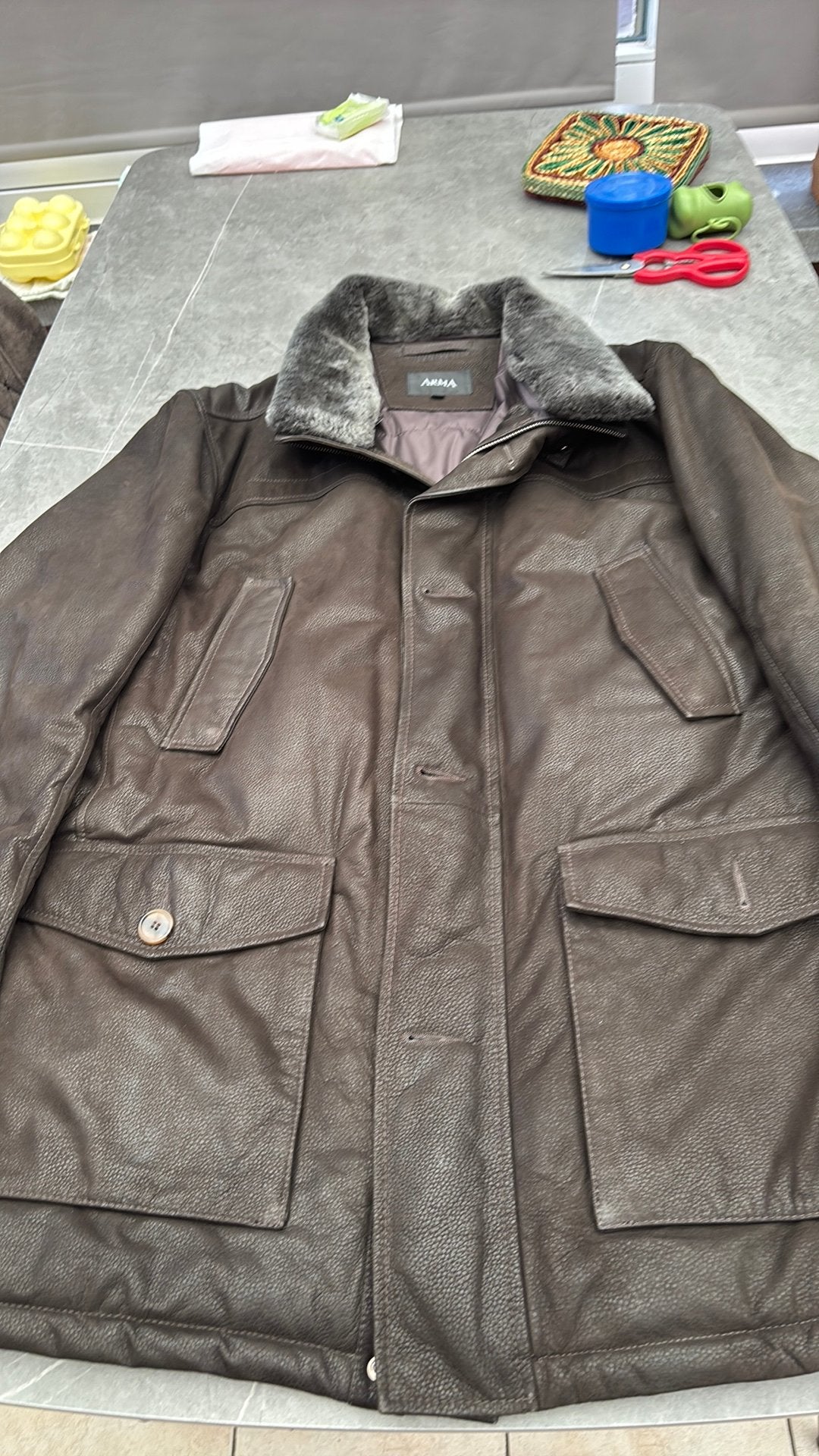 Lederen jas., Kleding | Heren, Ophalen, Gedragen, Maat 56/58 (XL), Bruin