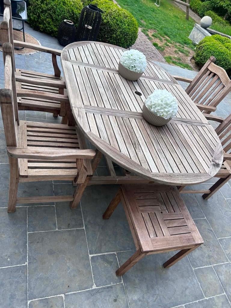 Mooi teak tuinset, Tuin en Terras, Ophalen, 6 zitplaatsen, Bijzettafel, Teakhout