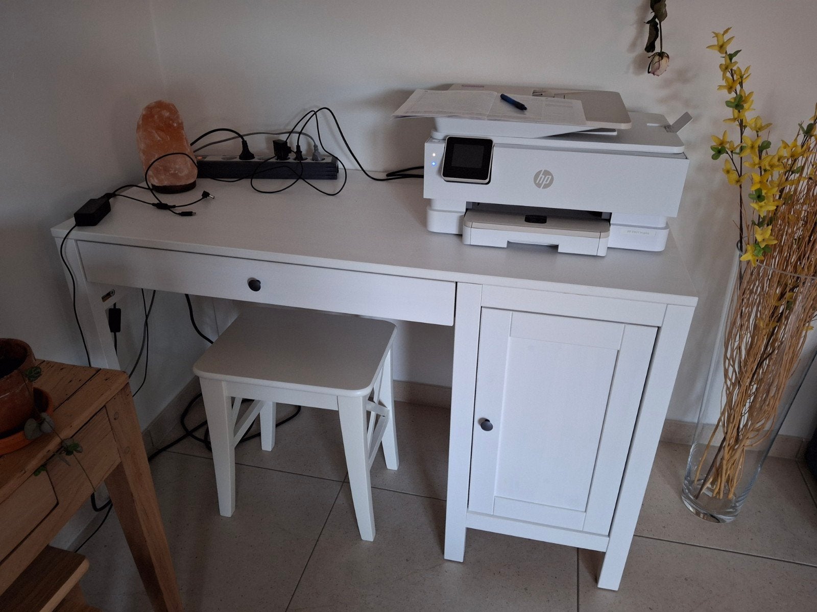 Complete witte Ikea Studeerhoek Scandinavische stijl, Huis en Inrichting, Bureaus, Zo goed als nieuw, Bureau-kast combinatie, IKEA