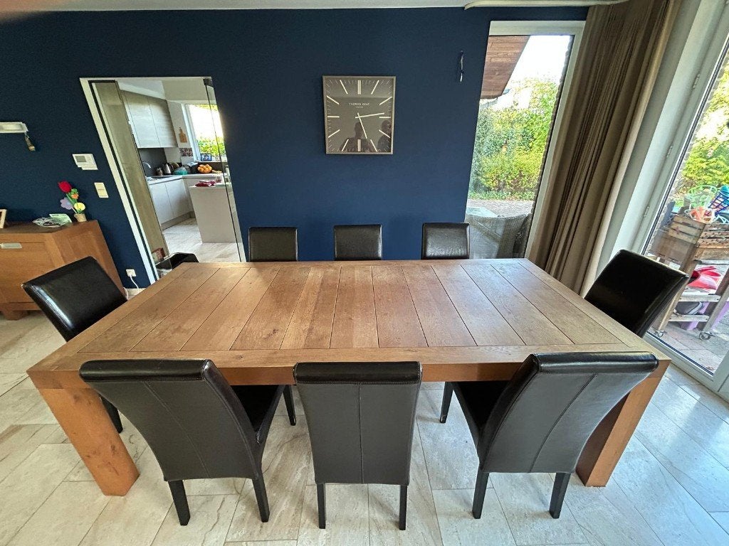 Eettafel + 8 stoelen, Huis en Inrichting, Ophalen, 100 tot 150 cm, Eikenhout, 200 cm of meer