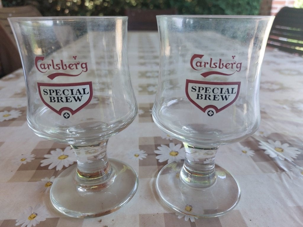 Vintage bierglazen Carlsberg 'Special Brew' 0,25 liter, Ophalen of Verzenden, Zo goed als nieuw, Glas of Glazen, Overige merken