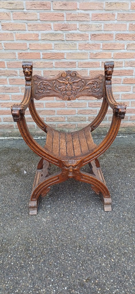 Antieke Savonarola / Dagobert stoel, Antiek en Kunst, Ophalen