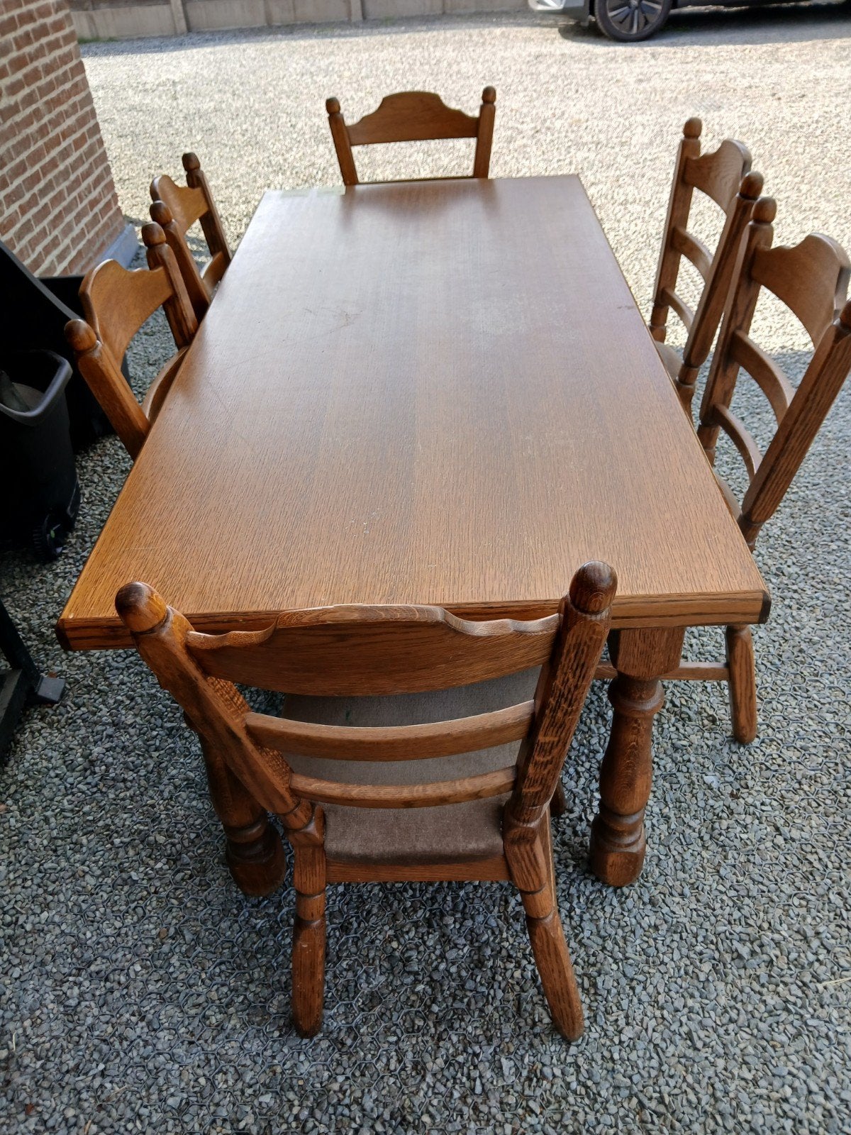 eiken tafel + 6 eiken stoelen, Huis en Inrichting, Ophalen, Gebruikt, Rustiek, 4 tot 6 stoelen