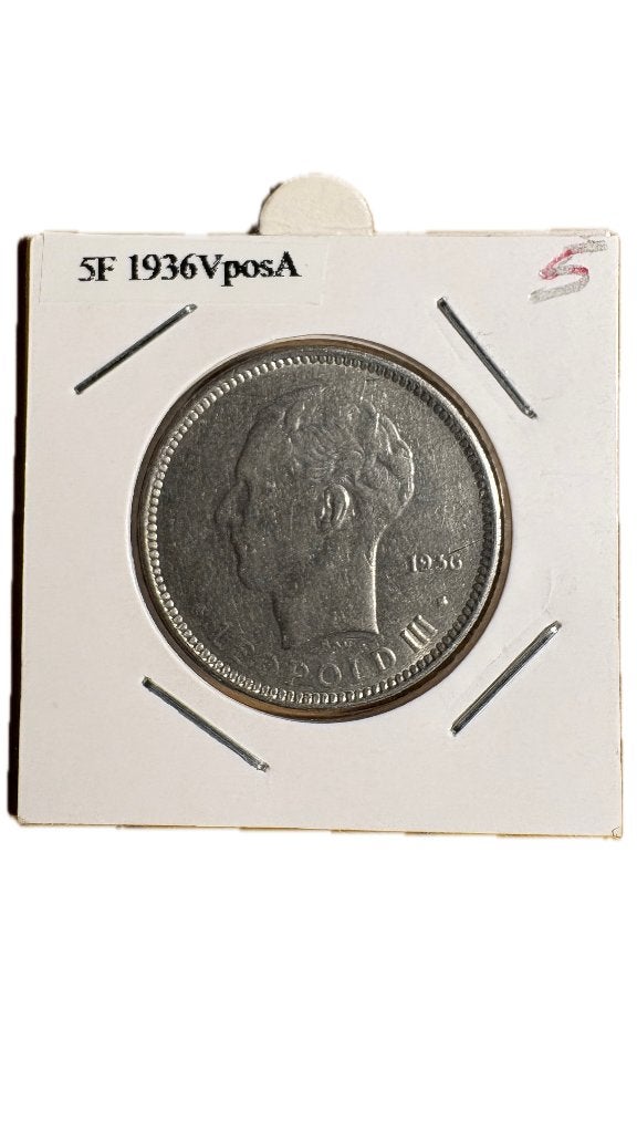 LEOPOLD III: 5 FRANCS 1936V positie A, Ophalen of Verzenden
