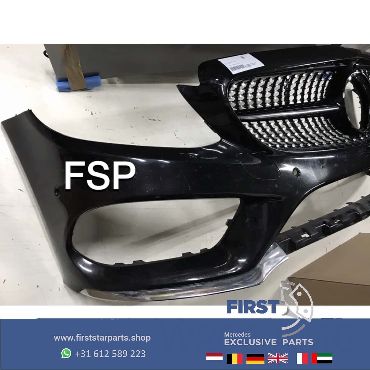 W205 C43 AMG Voorbumper + diamond gril Mercedes C Klasse bum, Gebruikt, -, Voor, Ophalen of Verzenden