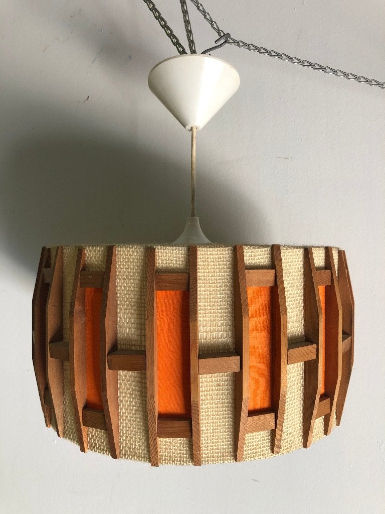 Vintage Scandinavische hanglamp, Ophalen, Gebruikt, Hout, Vintage