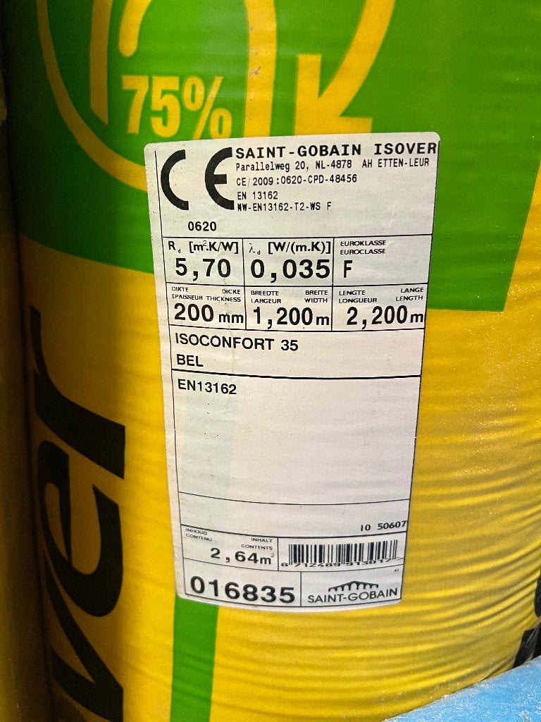 22 rollen SG Isover Isoconfort 35/200mm RD 5,70 - nieuw, Doe-het-zelf en Bouw, Isolatie en Afdichting, Ophalen, Dakisolatie, 12 cm of meer