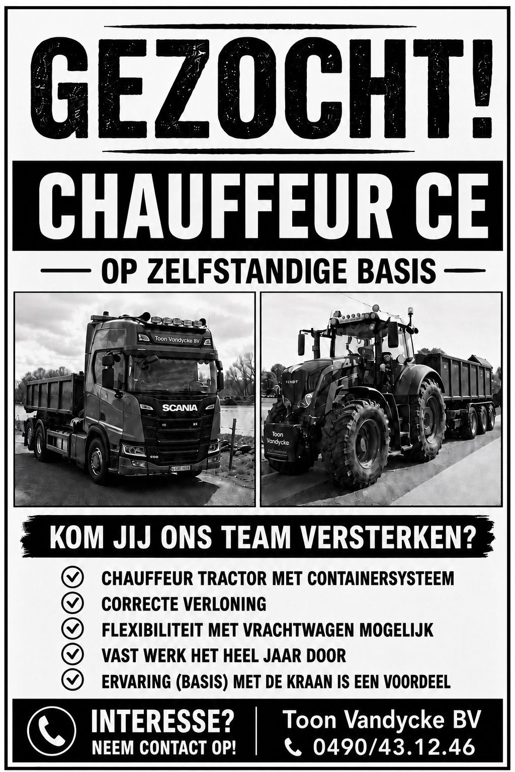 Chauffeur ce, Vacatures