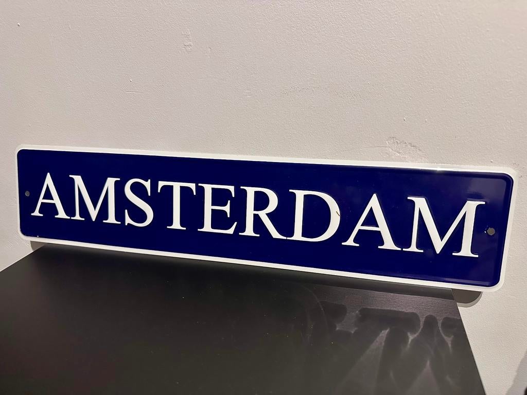 AMSTERDAM METALEN BORD BLAUW/WIT 52,5 X 12, Enlèvement ou Envoi, Comme neuf