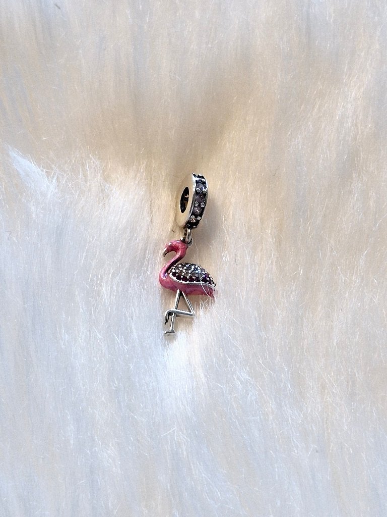 Breloque en forme de flamant rose Pandora en argent 925, Bijoux, Sacs & Beauté, Enlèvement ou Envoi, 1 bracelet à breloques, Pandora