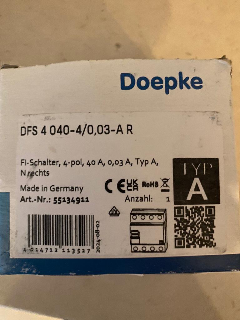 Doepke aardlekschakelaar / FI-schakelaar (RCD), Doe-het-zelf en Bouw, Elektriciteit en Kabels, Ophalen, Nieuw, Schakelaar